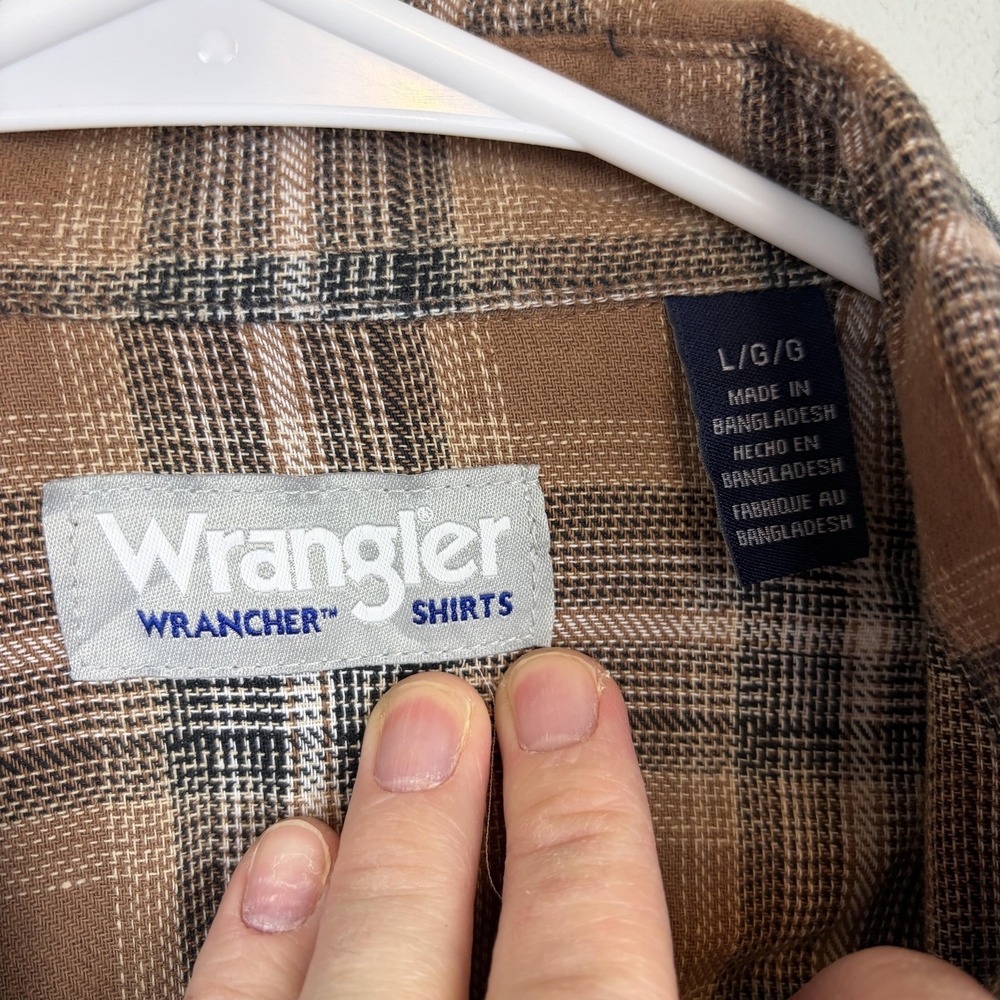 Wrangler Shirt Mens Large Brown Plaid Western Pearl Snap Flannel Long Sleeve‎ - Picture 4 of 8